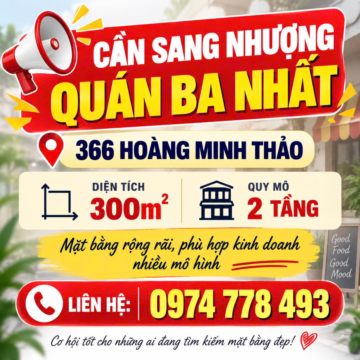 CẦN SANG NHƯỢNG QUÁN Địa chỉ: Quán Ba Nhất – 366 Hoàng Minh Thảo Mặt bằng rộng rãi, phù hợp kinh 16011713