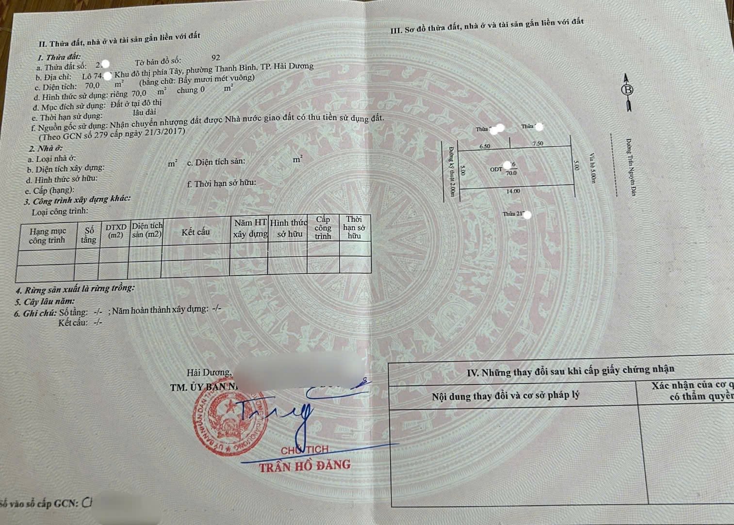 Bán đất mặt đường Trần Nguyên Đán, ph Thanh Bình, TP HD, gần trường Marie Curie, 70m2, mt 5m 16011863