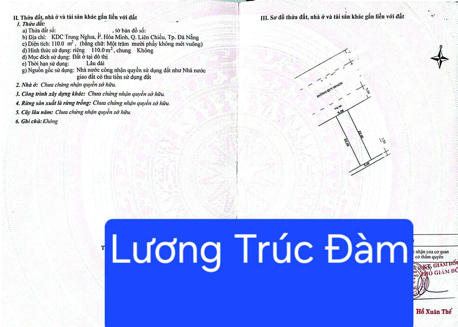 MẶT TIỀN KNH DOANH ĐƯỜNG 10,5M LƯƠNG TRÚC ĐÀM 16011995