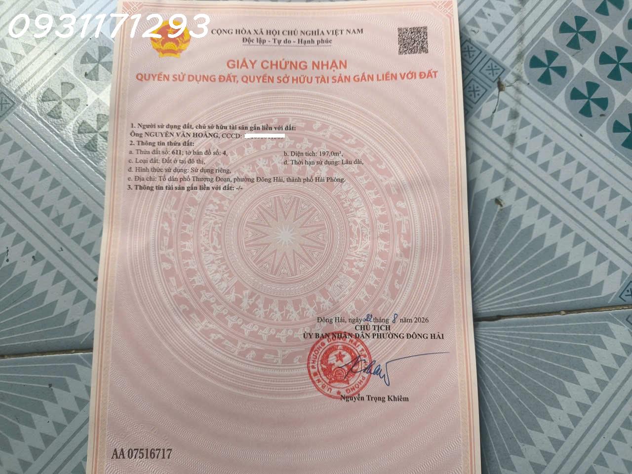 Bán lô đất siêu đẹp tại Đông Hải, TP. Hải Phòng, DT 197m2, giá đầu tư 16012020