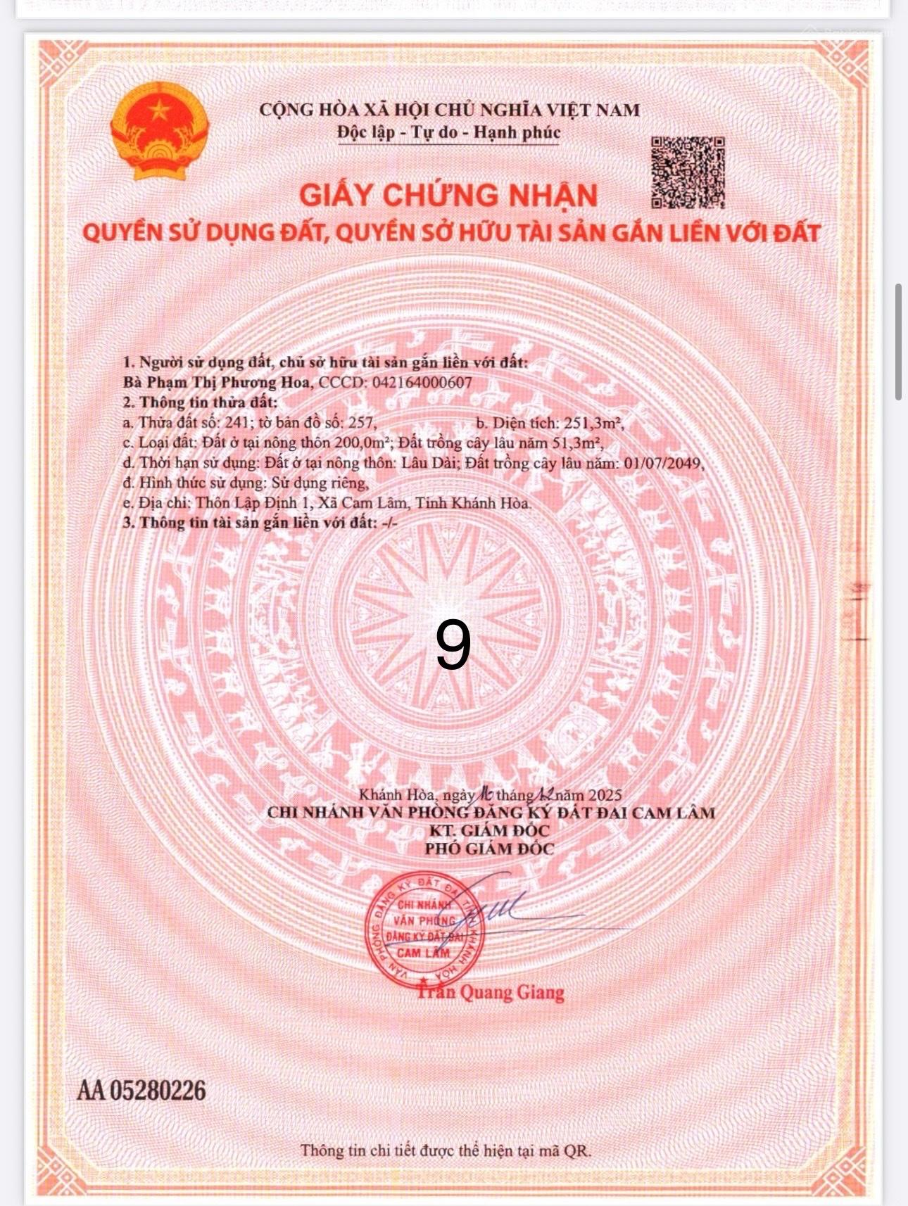 CHÍNH CHỦ BÁN 251M2 ĐẤT THỔ CƯ MẶT TIỀN NHỰA 10M SÁT DỰ ÁN VIN 16012072