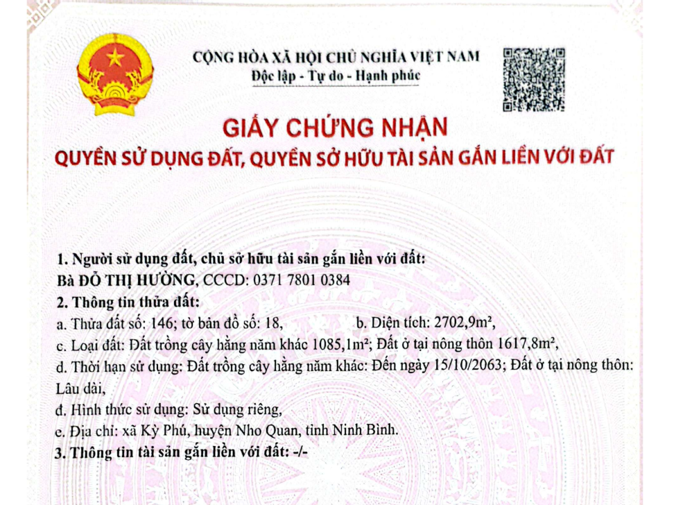 Bán Nhanh Lô đất Tại  Quỳnh Lưu, Nho Quan, Ninh Bình ( cũ). 16012129
