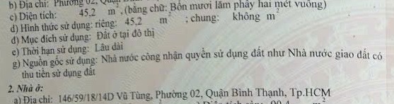 Lô đất 3.3x14m (45m2), 146/59/18/14D Vũ Tùng 3.5 tỷ TL 16012191