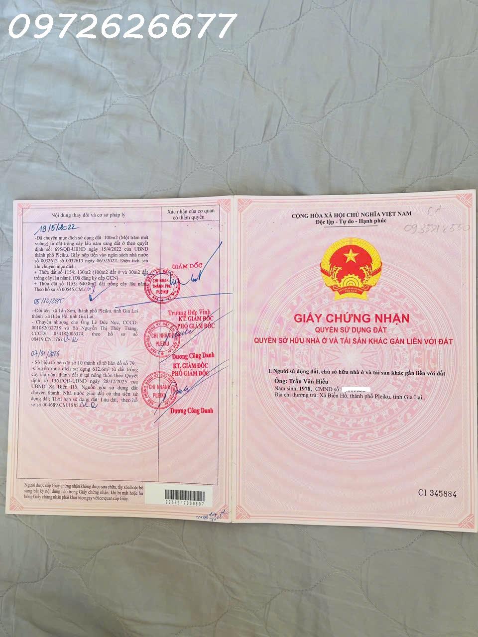 Bán lô đất siêu đẹp tặng nhà số 27, Đào Duy Từ, Tân Sơn, TP. Plei Ku, DT 770m2 full thổ cư 16012377