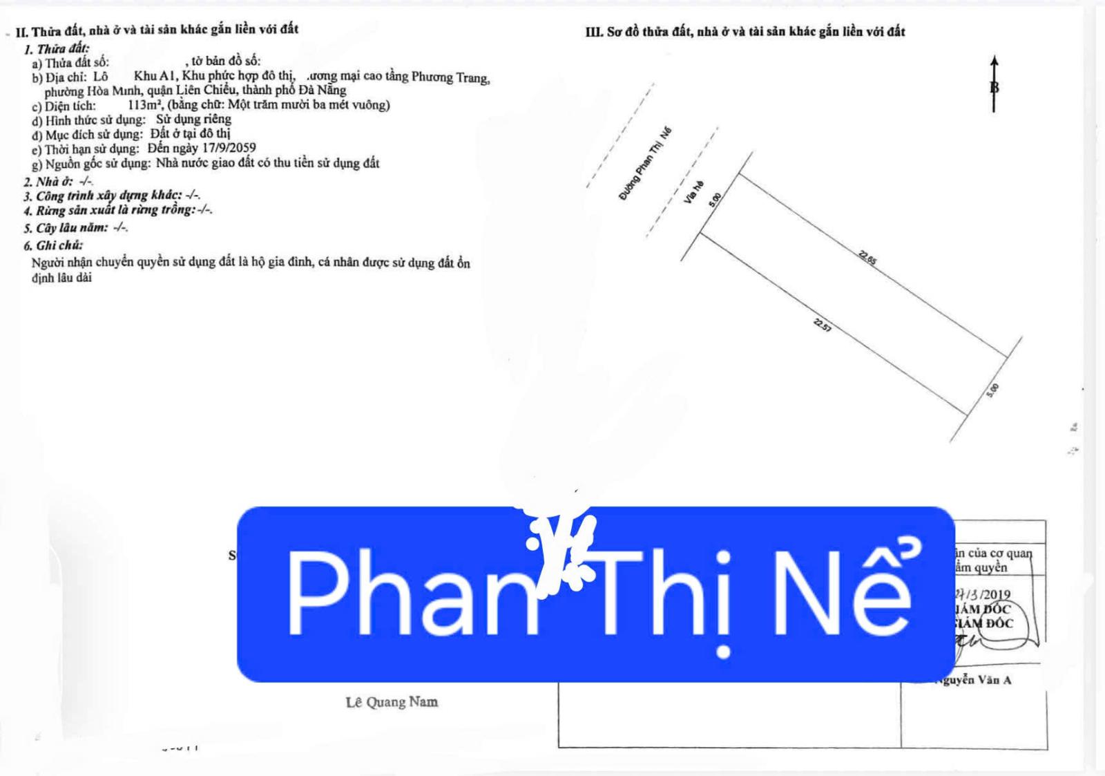 SÓT LÔ DUY NHẤT - DT 113M2 ĐƯỜNG PHAN THỊ NỀ - SÁT BIỂN 16012789