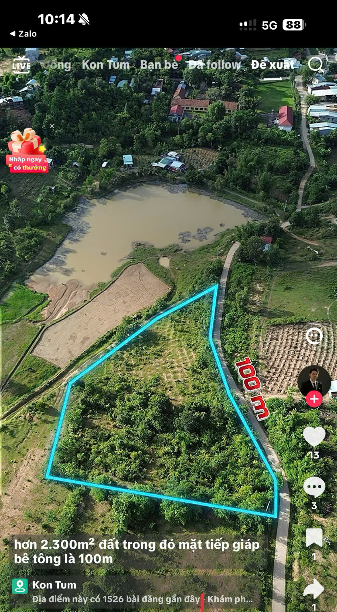 NHÀ ĐẸP – GIÁ TỐT - CẦN BÁN NHANH LÔ ĐẤT VIEW HỒ TẠI Xã Đắk Rơ va, phường Kon tum, Quảng Ngãi 16012950