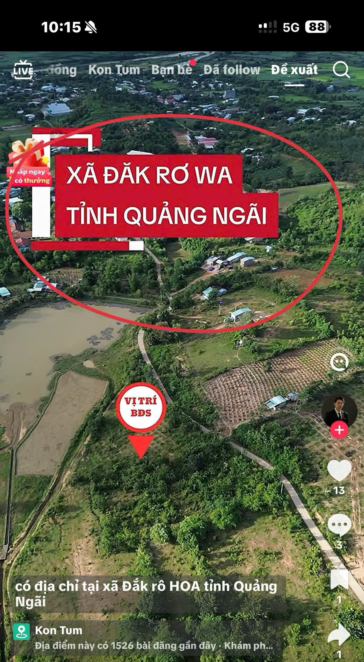 NHÀ ĐẸP – GIÁ TỐT - CẦN BÁN NHANH LÔ ĐẤT VIEW HỒ TẠI Xã Đắk Rơ va, phường Kon tum, Quảng Ngãi 16012950
