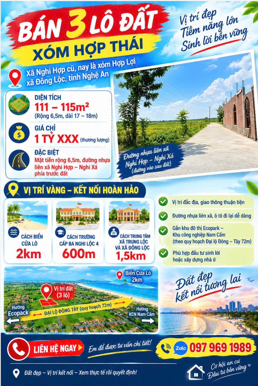 ĐẤT ĐẸP – GIÁ TỐT – CHÍNH CHỦ CẦN BÁN 5 LÔ ĐẤT TẠI Xã Nghi Khánh và Xã Nghi Hợp, Nghi Lộc, Nghệ An 16013174