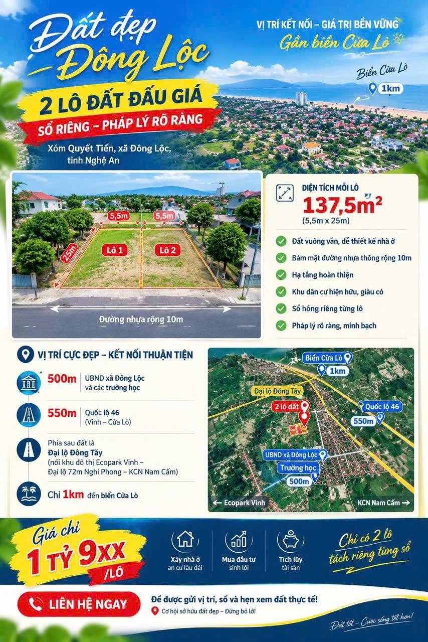 ĐẤT ĐẸP – GIÁ TỐT – CHÍNH CHỦ CẦN BÁN 5 LÔ ĐẤT TẠI Xã Nghi Khánh và Xã Nghi Hợp, Nghi Lộc, Nghệ An 16013174