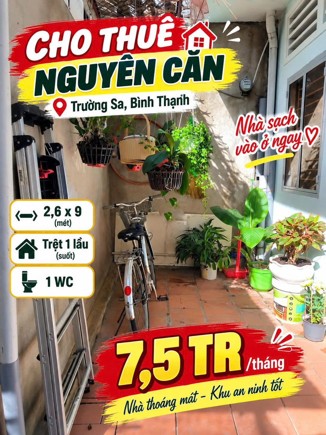 Cho thuê nhà nguyên căn Trường Sa, Bình Thạnh  7.5tr 16013203