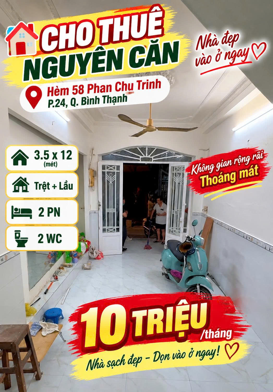 Cho thuê nhà nguyên căn Phan Chu Trinh,  Bình Thạnh - 2PN-  10tr 16013216