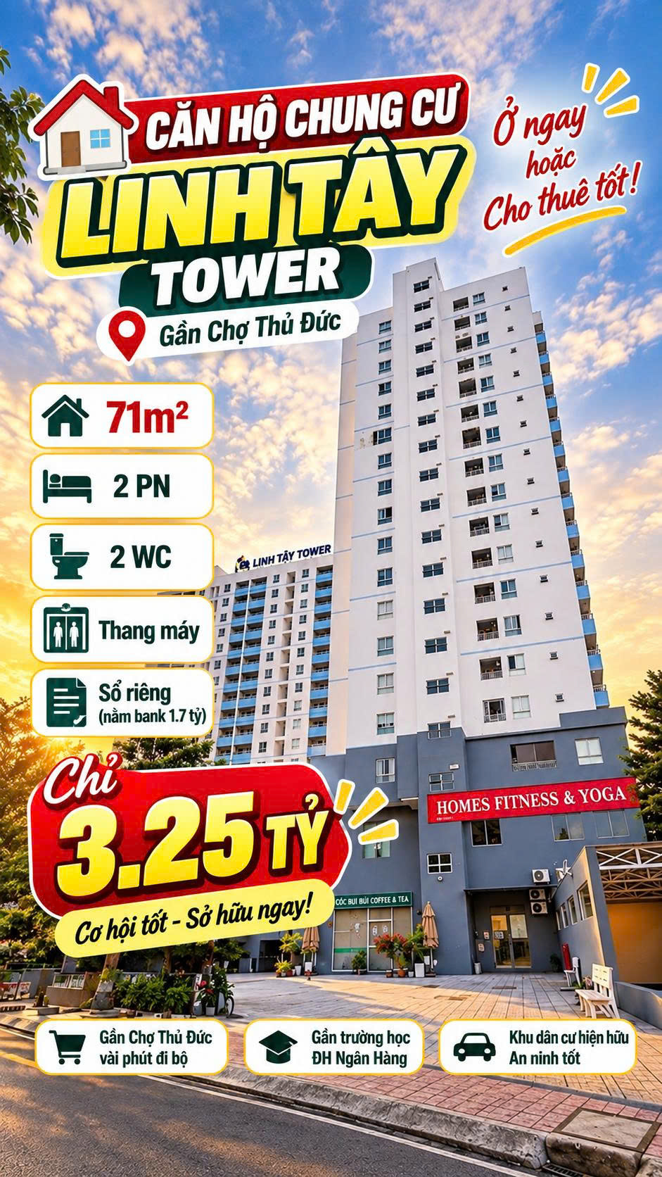 Bán căn hộ Linh Tây Tower gần Chợ Thủ Đức 71m2, 2PN2WC có Sổ chỉ 3.25tỷ 16013830