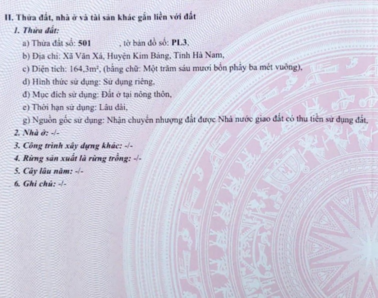 Thanh lý đất mặt đường liên xã Văn Vá, Kim Bảng, Hà Nam (Mặt đường trục chính), 164.3m2, miễn TG 16014249