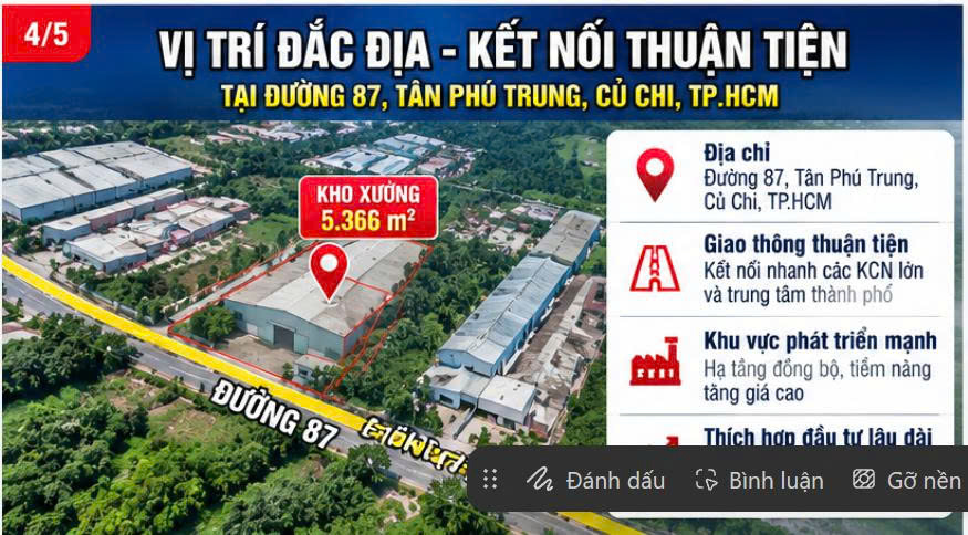 Kho xưởng Đường 87 Tân Phú Trung Củ Chi 5366m2 giá 35 Tỷ cần bán gấp! 16014818