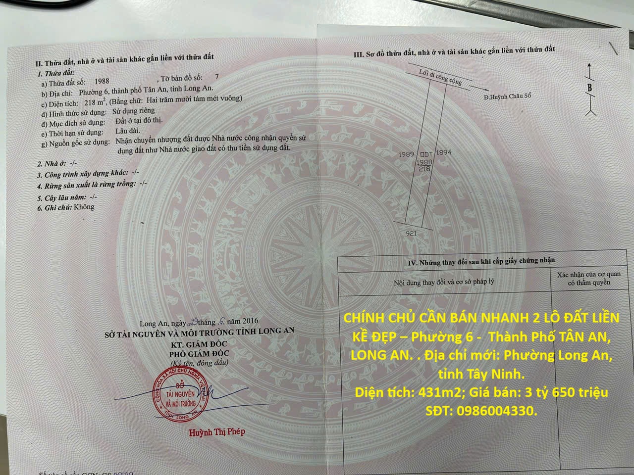 CHÍNH CHỦ CẦN BÁN NHANH 2 LÔ ĐẤT LIỀN KỀ ĐẸP – Phường 6 -  Thành Phố TÂN AN, LONG AN 16015116