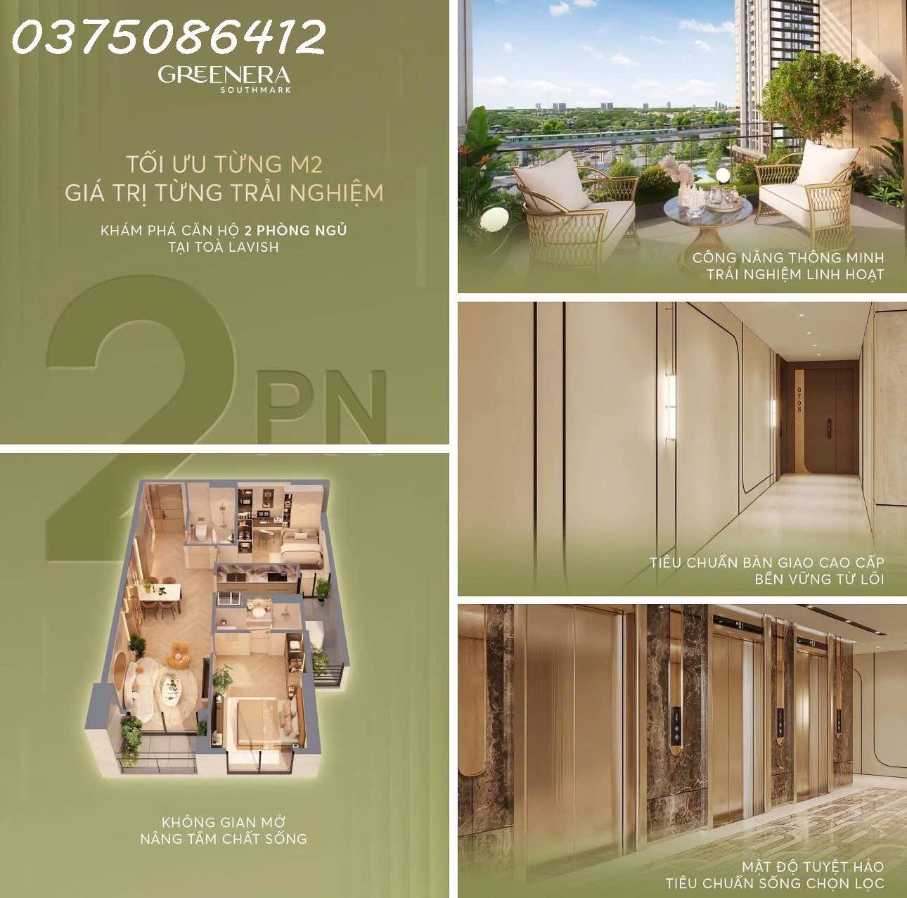 GIẢM 1 TỶ SO VỚI GIÁ CHỦ ĐẦU TƯ – BÁN NHANH CĂN 2PN SM2 GREENERA SOUTHMARK 16015553