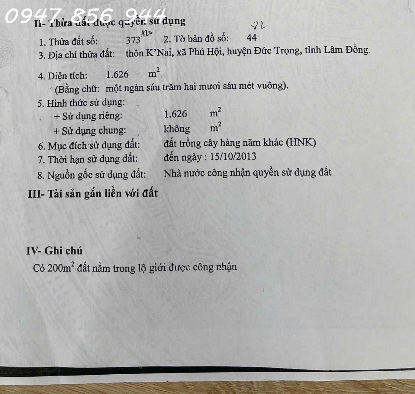Chính chủ cần bán 1626m đất nông nghiệp KNai, Đức Trọng, Lâm Đồng. chỉ 200ng/1m 16015603