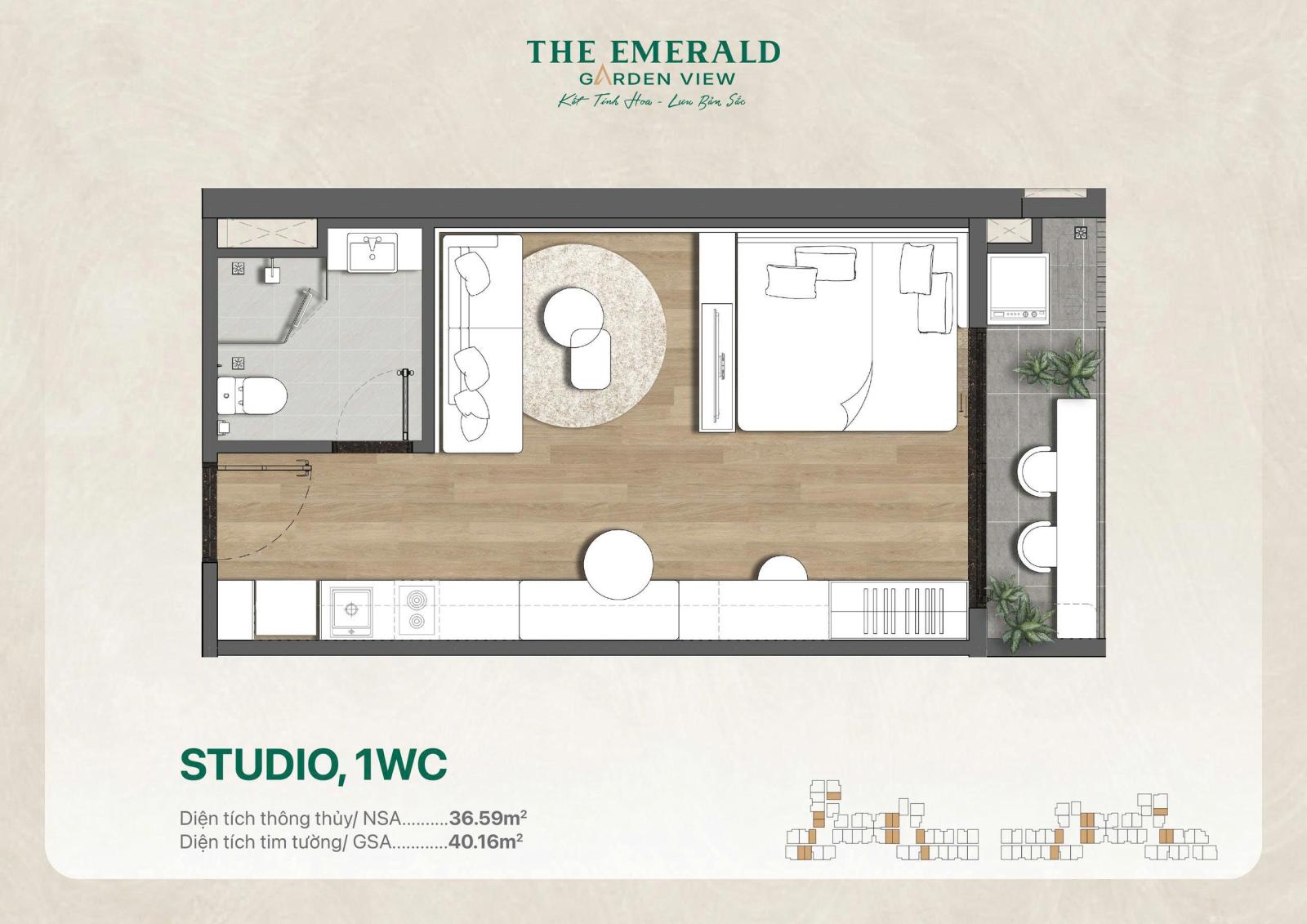 Chính chủ bán gấp hoàn vốn căn 1PN1WC (Studio) The Emerald Garden View MT Nguyễn Chí Thanh, P. 16016155