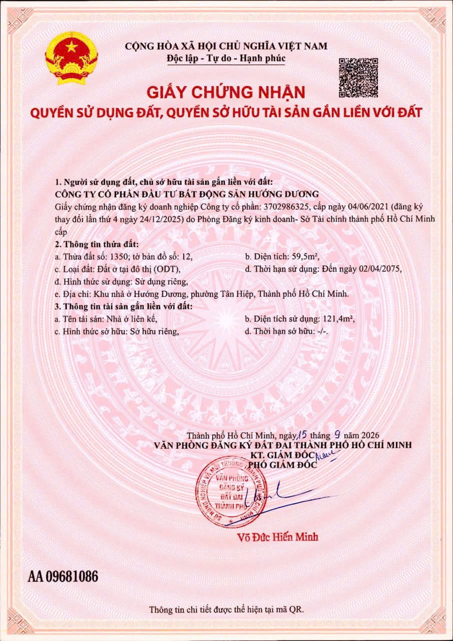 BÁN NHÀ CHÍNH CHỦ TẠI KHU NHÀ Ở HƯỚNG DƯƠNG, PHƯỜNG TÂN HIỆP, TÂN UYÊN, TP. HỒ CHÍ MINH – 59,5M² – 16016157