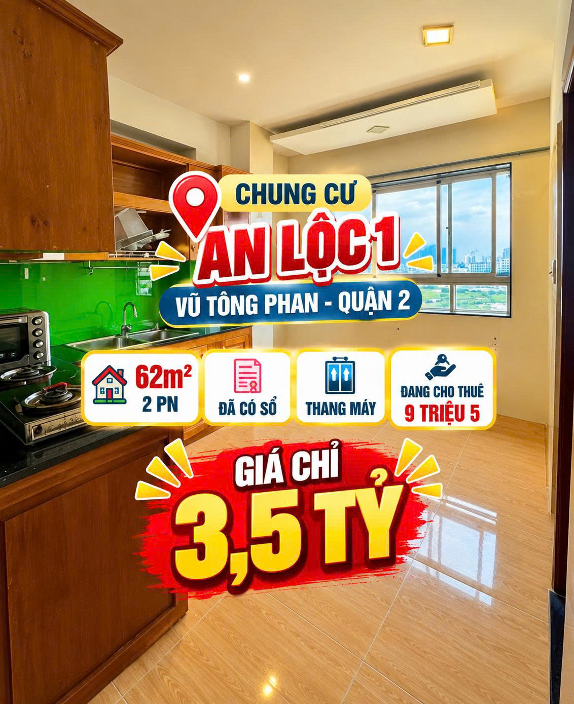 Bán  CC An Lộc 1 ,Quận 2, 62m2- 2PN mcó Sổ sẵn dòng tiền 9.5tr, 3.5tỷ 16016648