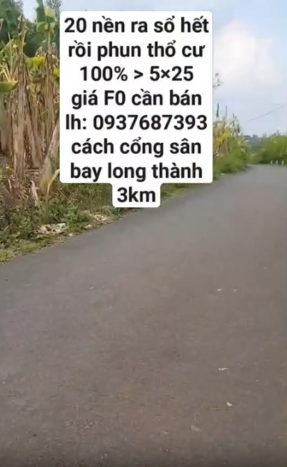 20 nền F0 ven sân bay Long Thành, Đồng Nai, phủ thổ cư, mới ra sổ, giá chỉ 9 triệu - m² 16016671