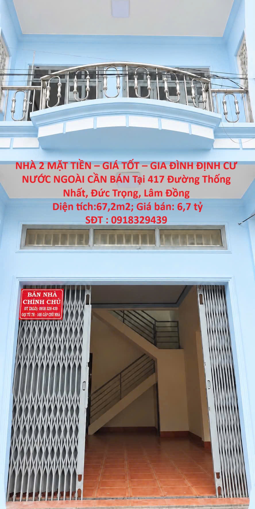 NHÀ 2 MẶT TIỀN – GIÁ TỐT – GIA ĐÌNH ĐỊNH CƯ NƯỚC NGOÀI CẦN BÁN Tại 417 Đường Thống Nhất, Đức Trọng, 16017462