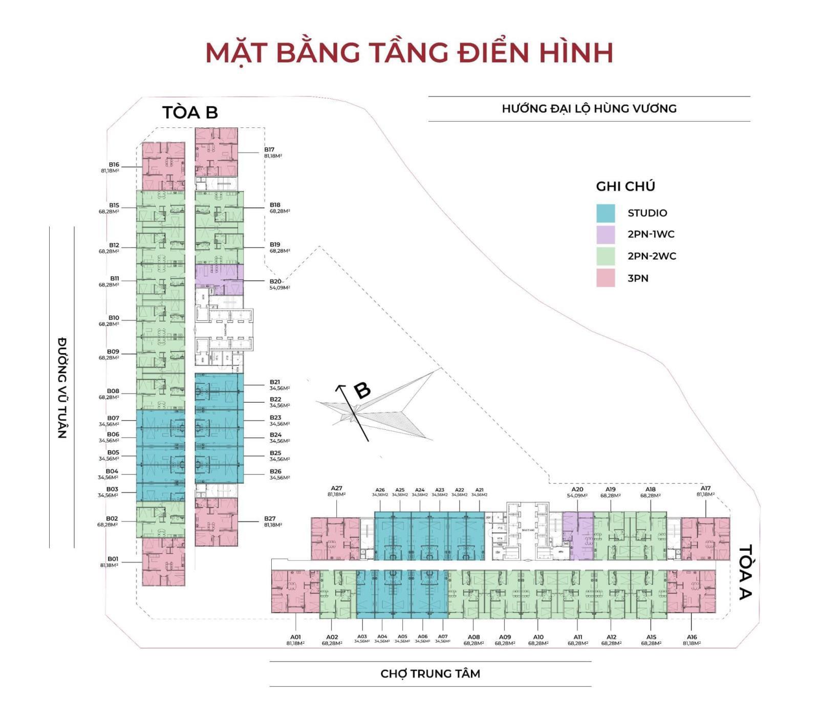 CC cần nhượng căn VIC Grand Square 2PN 2WC, 73m2, 3,2 tỷ, cửa vào Đông Bắc, view sông Hồng 16017580