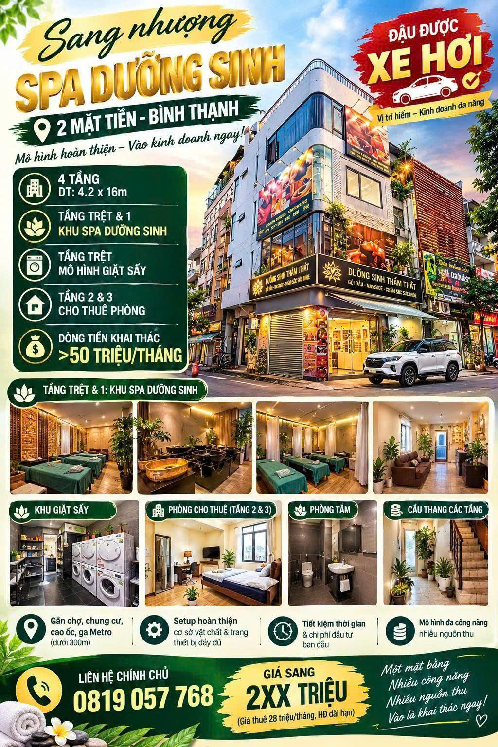 SANG NHƯỢNG SPA DƯỠNG SINH – 2 MẶT TIỀN BÌNH THẠNH, TP HCM
SETUP HOÀN THIỆN – NHẬN MẶT BẰNG LÀ 16017934