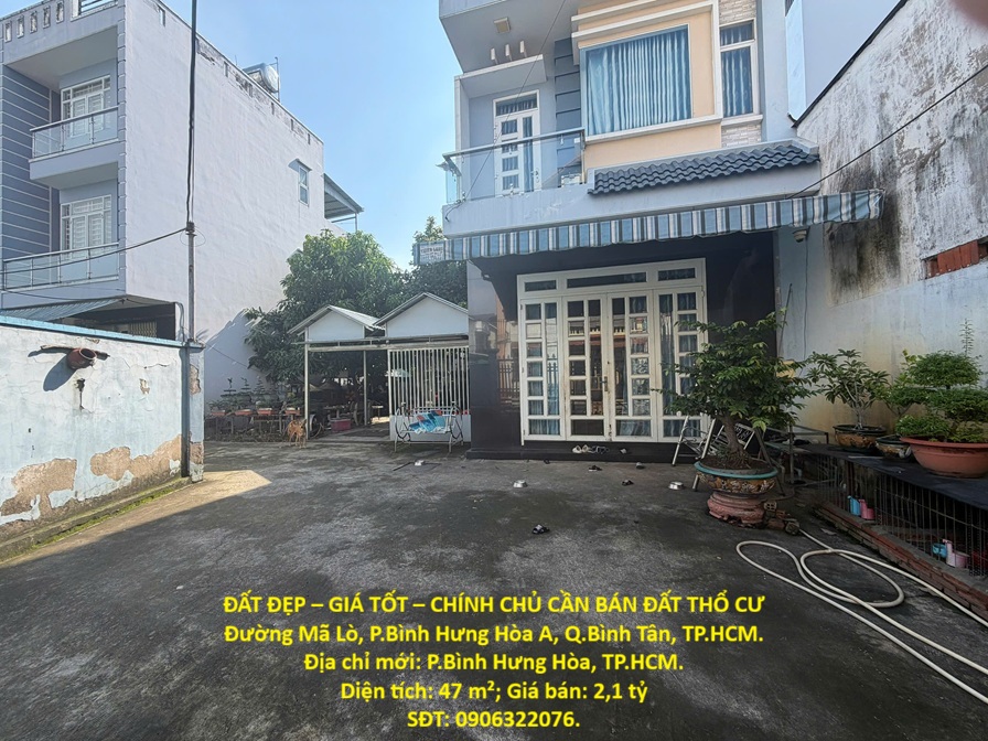 ĐẤT ĐẸP – GIÁ TỐT – CHÍNH CHỦ CẦN BÁN ĐẤT THỔ CƯ Đường Mã Lò, P.Bình Hưng Hòa A, Q.Bình Tân, TP.HCM 16018011