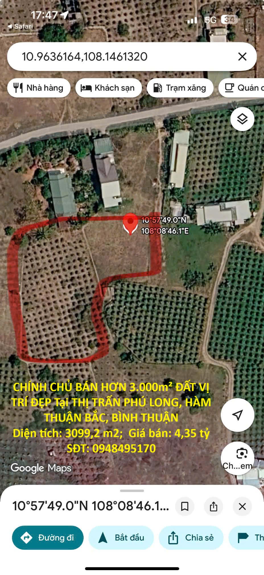 CHÍNH CHỦ BÁN HƠN 3.000m² ĐẤT VỊ TRÍ ĐẸP Tại THỊ TRẤN PHÚ LONG, HÀM THUẬN BẮC, BÌNH THUẬN 16018039