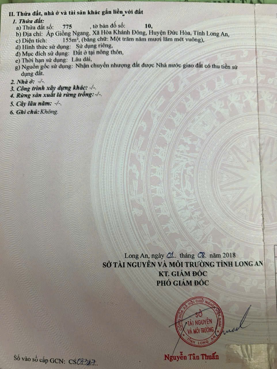 Hot Hot – CHÍNH CHỦ CẦN BÁN LÔ ĐẤT ĐẸP XÃ HOÀ KHÁNH ĐÔNG ĐỨC HOÀ LONG AN 16018105