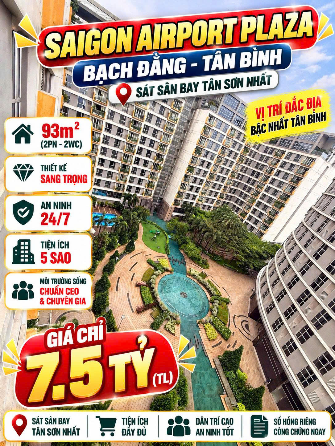 Bán căn hộ Saigon Airport Plaza 93m2, 2PN  , Sổ riêng 7.5tỷ 16018557