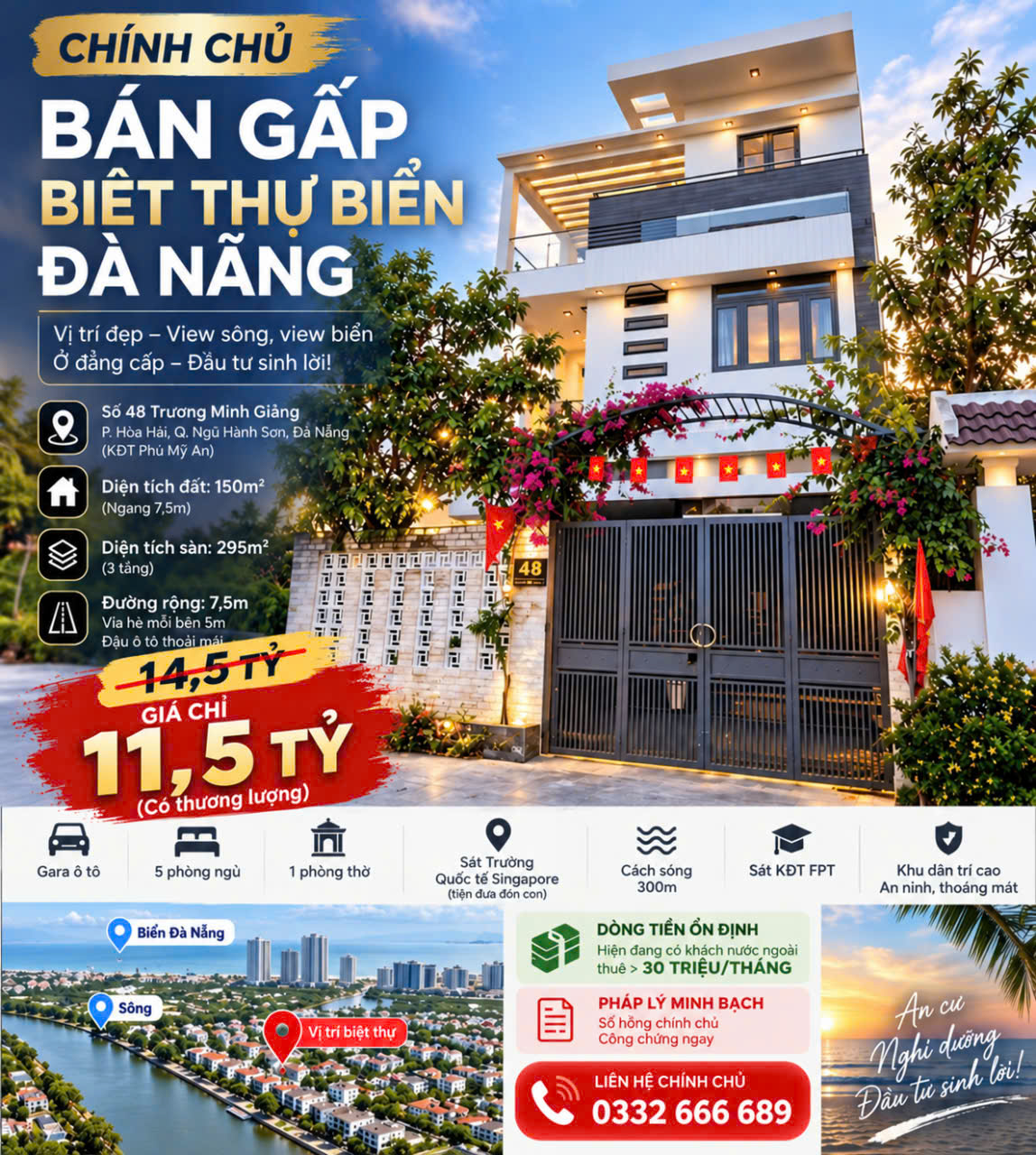 CHÍNH CHỦ BÁN GẤP BIỆT THỰ BIỂN ĐÀ NẴNG – GIÁ CHỈ 11,5 TỶ – DÒNG TIỀN CHO THUÊ HƠN 30 TRIỆU/THÁNG 16018932