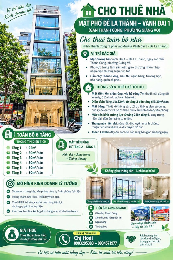 ✨Chính chủ cho thuê cả nhà mặt phố Vành đai 1 - Đê La Thành, Hà Nội; 0934571977 16019215