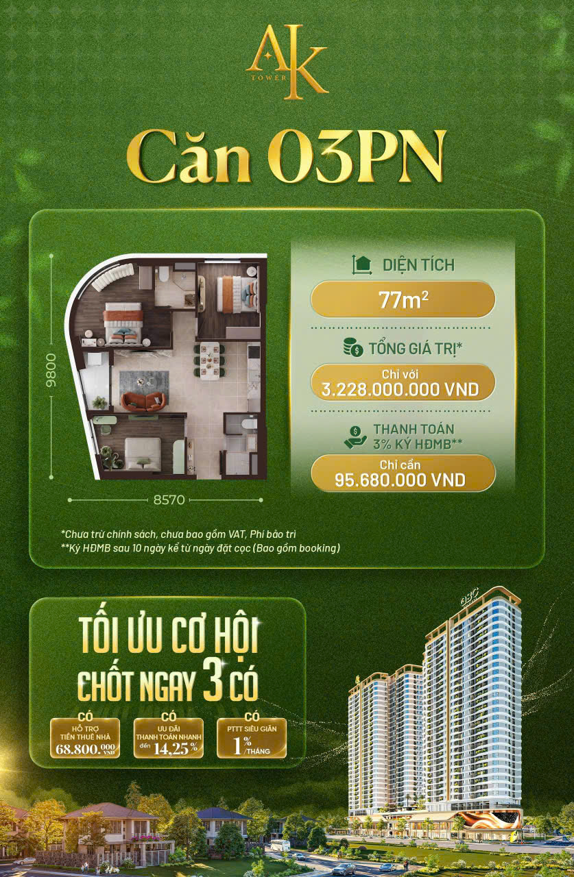 A&K TOWER – BOOKING SỚM, NẮM BẮT CƠ HỘI SỞ HỮU CĂN HỘ ĐẸP: 1,6 tỷ/căn 16019242