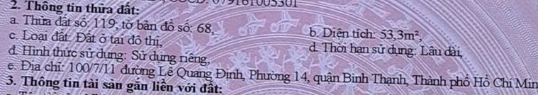 Nhà 2 tầng 3.6x12m nở hậu 6m, 100/7/11 Lê Quang Định 5.2 tỷ 16019257