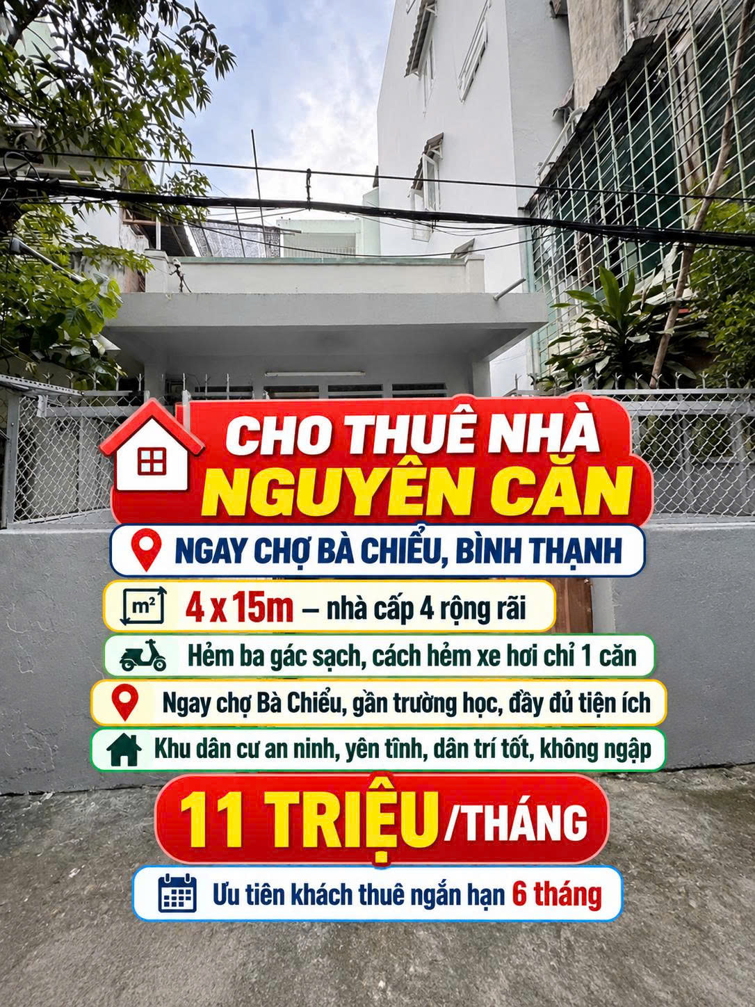 Cho thuê ngay chợ bà Chiểu - nhà C4 , 60m2 chỉ 11tr 16020085
