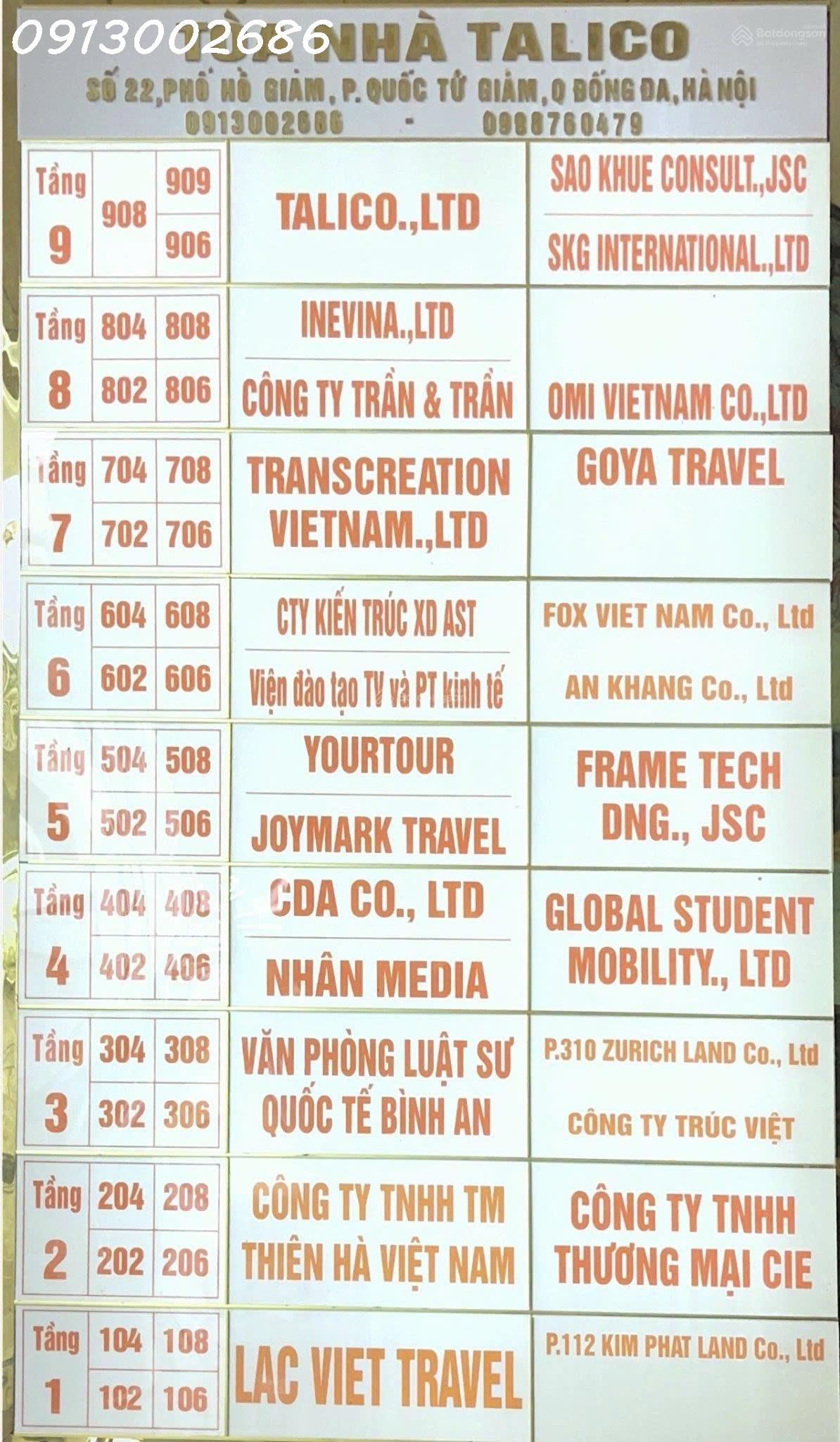Cho thuê văn phòng 40-70-100 m2 tại Talico Building 22 Phố Hồ Giám, P.Văn Miếu-QTG, Hà Nội 16020631