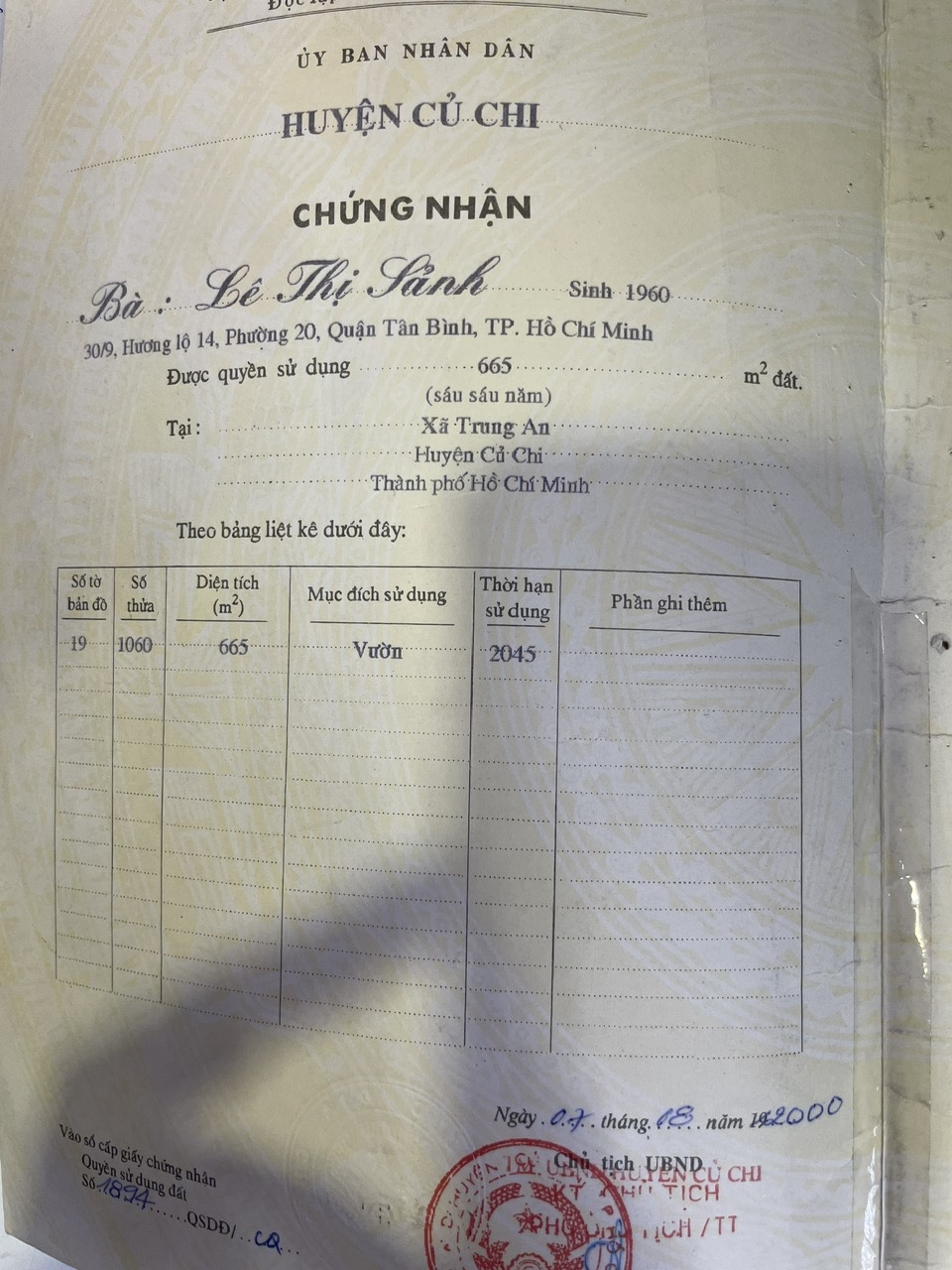 Cơ hội đầu tư sinh lời cao, bán lô đất 3 mặt tiền tại Xã Trung An, Củ Chi, Hồ Chí Minh. 16020795