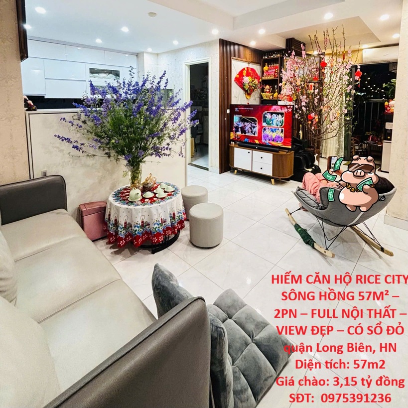 HIẾM CĂN HỘ RICE CITY SÔNG HỒNG 57M² – 2PN – FULL NỘI THẤT – VIEW ĐẸP – CÓ SỔ ĐỎ quận Long Biên, HN 16020897