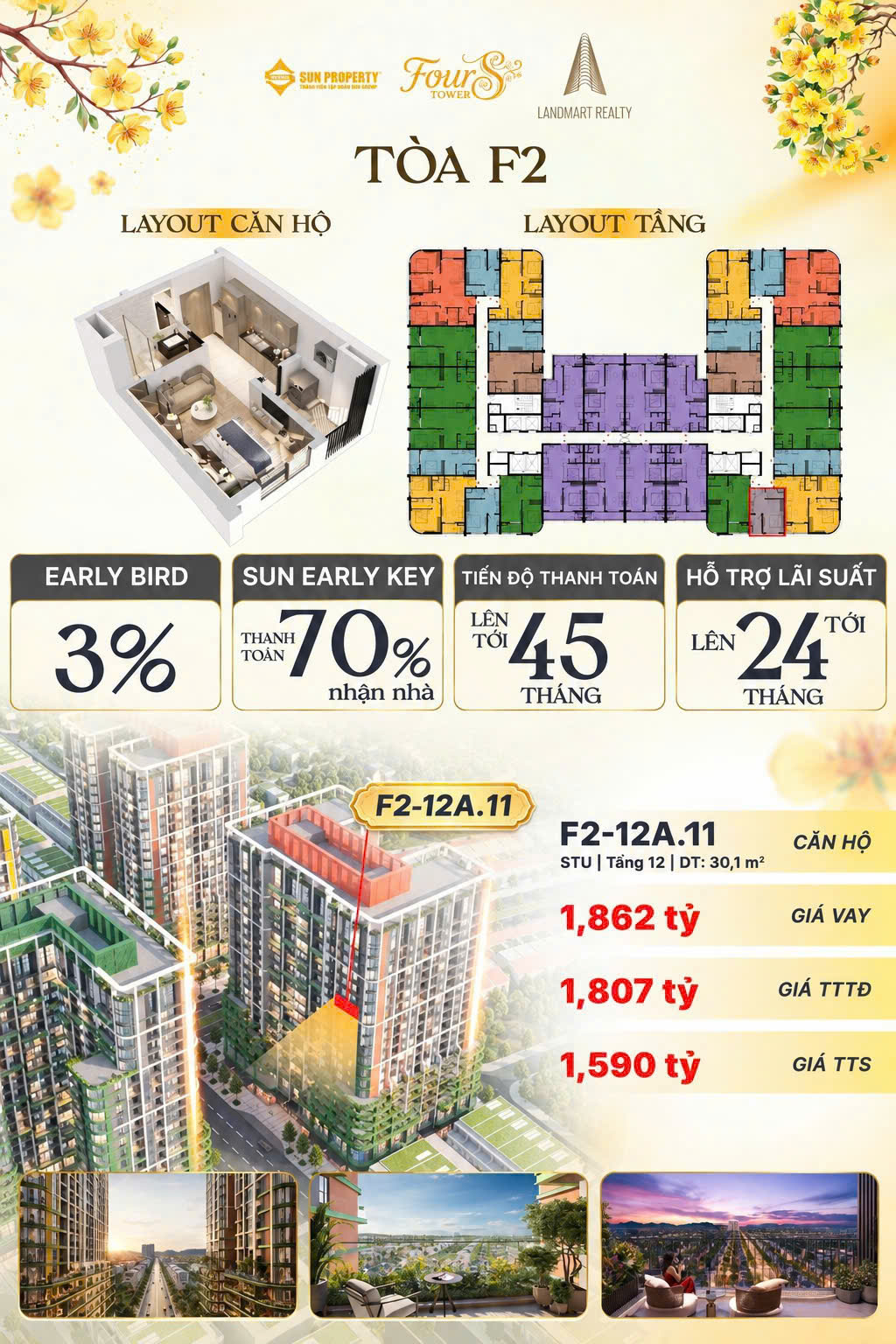 Bán Studio F2 tầng 12A trục 11 | view đường Nguyễn Phước Lan | chỉ 1.59 tỷ 16020927