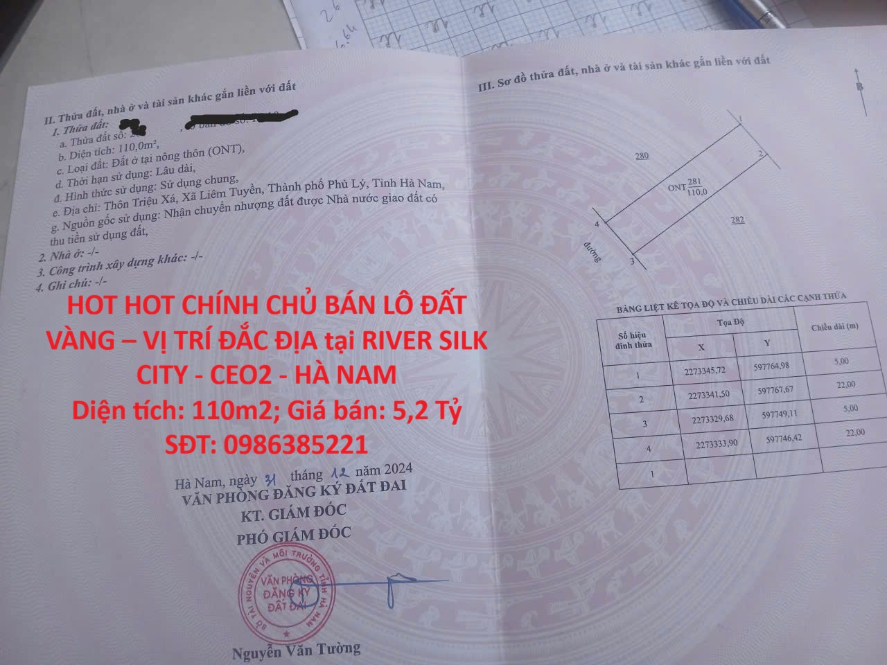 HOT HOT CHÍNH CHỦ BÁN LÔ ĐẤT VÀNG – VỊ TRÍ ĐẮC ĐỊA tại RIVER SILK CITY - CEO2 - HÀ NAM 16021026