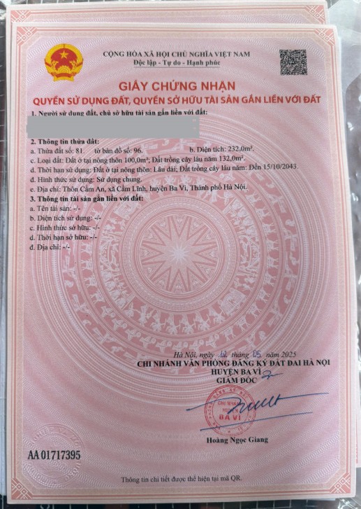 Chính chủ bán đất thôn Cẩm An, xã Cẩm Lĩnh, Ba Vì, Hà Nội - 232m2, , thích hợp đầu tư dài hạn 16021074