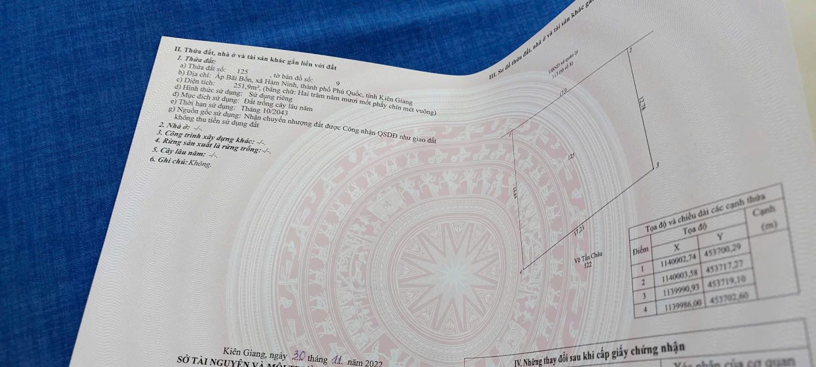 CHÍNH CHỦ CẦN BÁN ĐẤT CÓ VỊ TRÍ ĐẸP TẠI HÀM NINH – PHÚ QUỐC - KIÊN GIANG. 16021144