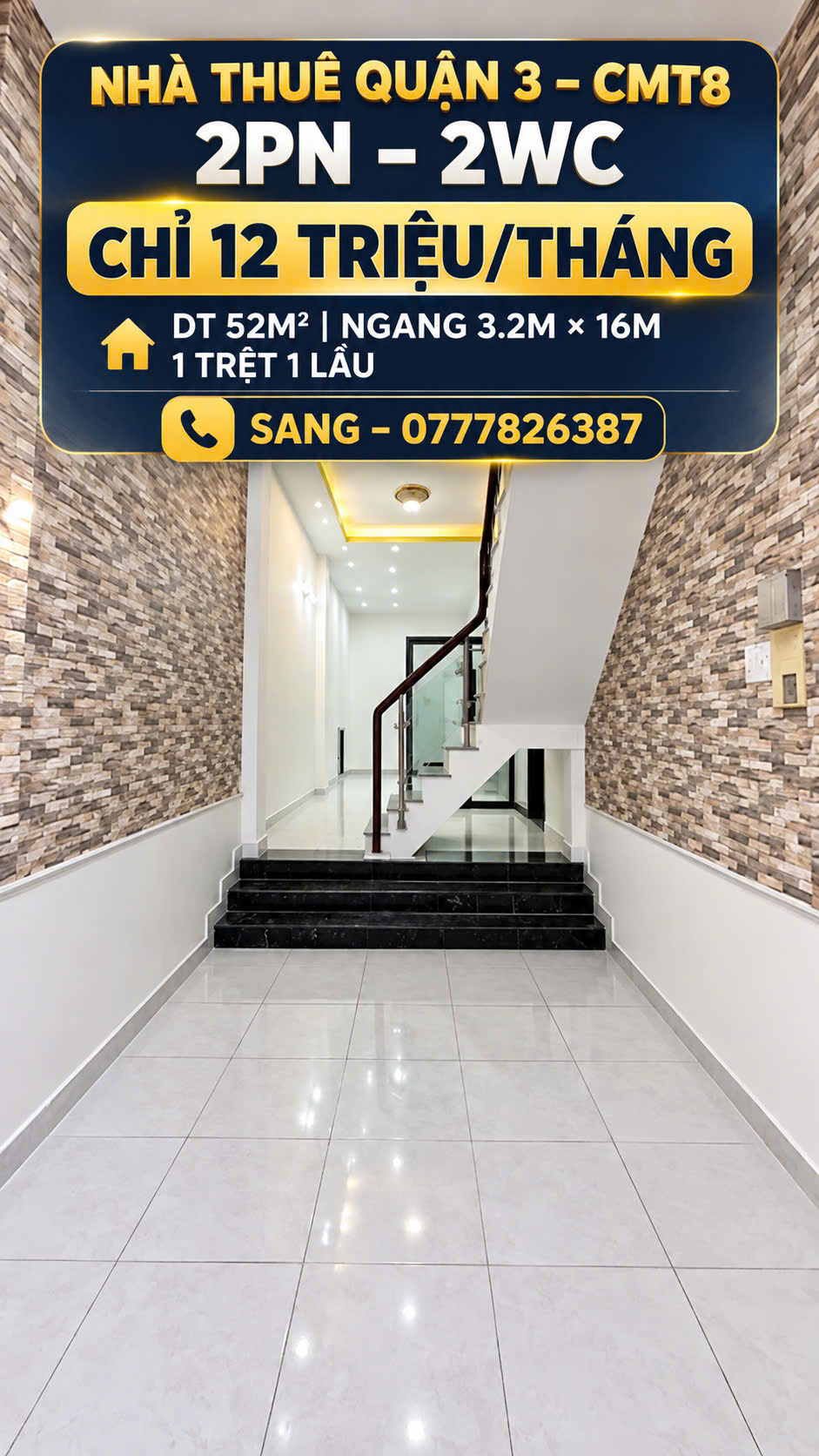 Nhà Thuê Quận 3 - Cách Mạng Tháng Tám - 52M - 2PN - 12 Triệu 16021400