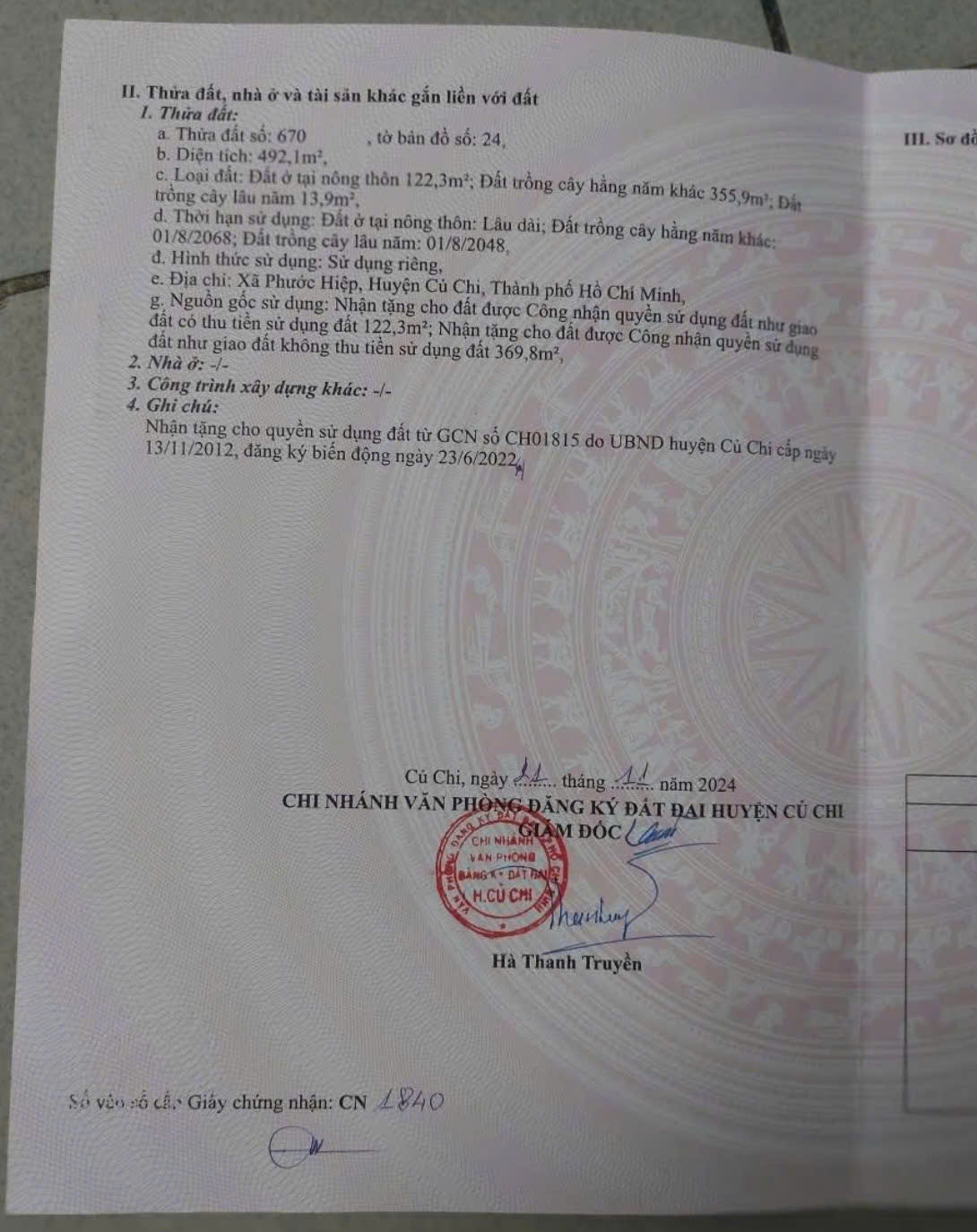 ĐỊNH CƯ NƯỚC NGOÀI – CHÍNH CHỦ BÁN GẤP ĐẤT PHƯỚC HIỆP, CỦ CHI! 16021521
