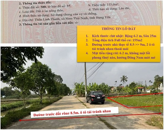 ⭐️Bán lô đất 155m2 (full thổ cư) Thuần Thành, (Thái Thuỵ, Thái Bình), xã Nam Thái Ninh, Hưng Yên mới; 0968165466 16021624