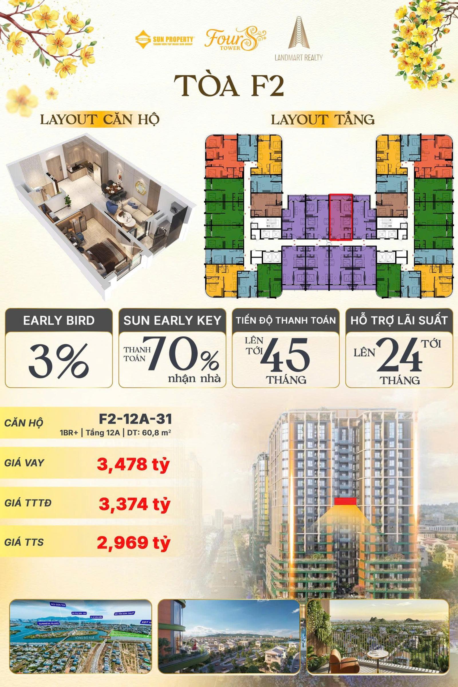 2PN 1WC - F2 tầng 12A trục 31 | view sông biển, pháo hoa | chỉ 2.96 tỷ
 16021687