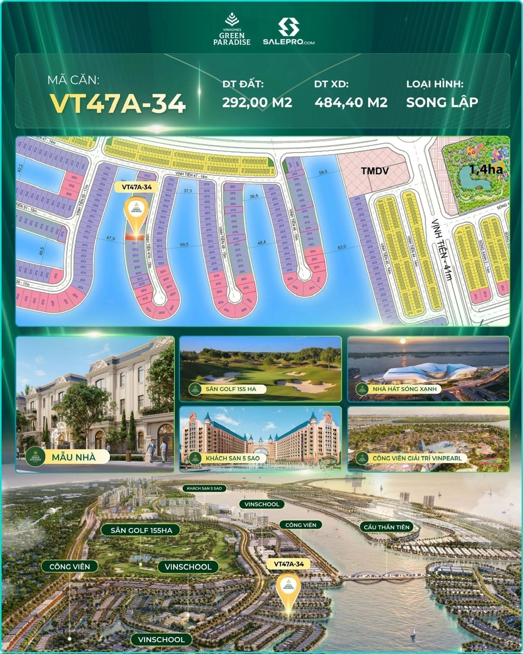 Kính gửi Anh/Chị thông tin căn: 🔹 Mã căn: VT47A-34 Khu Vịnh Tiên Cần Giờ 16021813