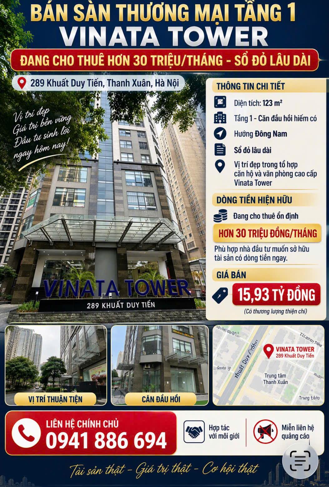 Chính chủ cần bán căn góc sàn thương mại VINATA TOWER – KHUẤT DUY TIẾN 16021900
